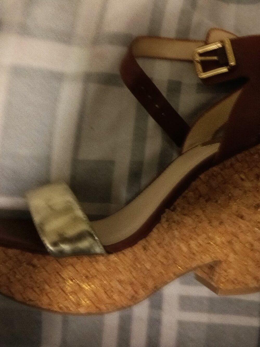 Luggage & Gold Wedge Sandals